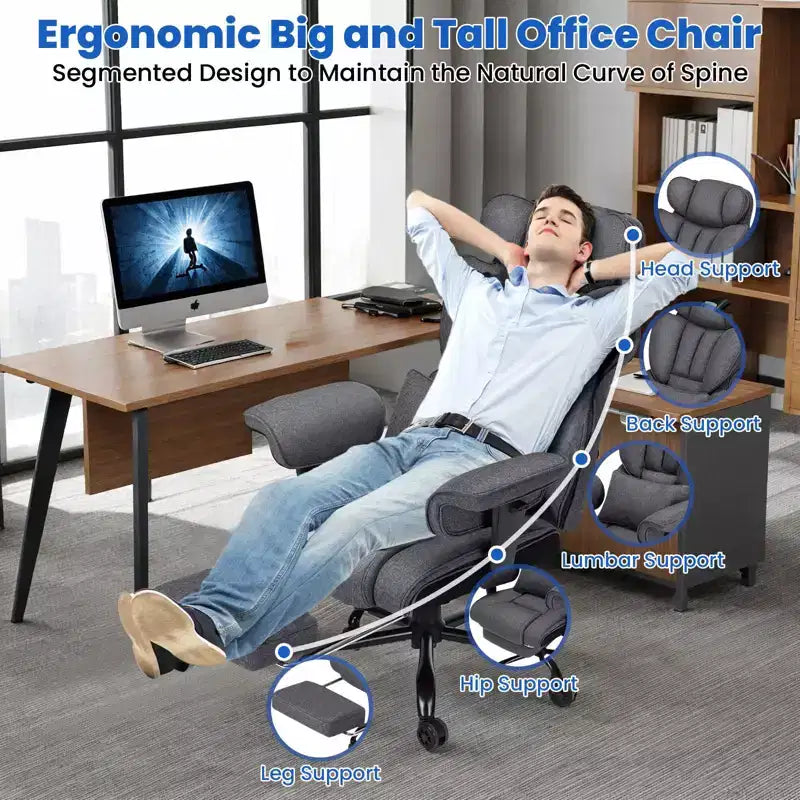 Chaise de bureau ergonomique en lin pour grandes tailles, 450 lb avec 2 points