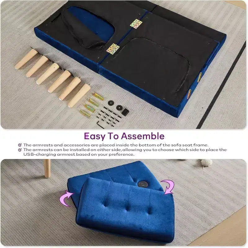 Canapé-lit futon convertible en similicuir, canapé rembourré moderne avec USB