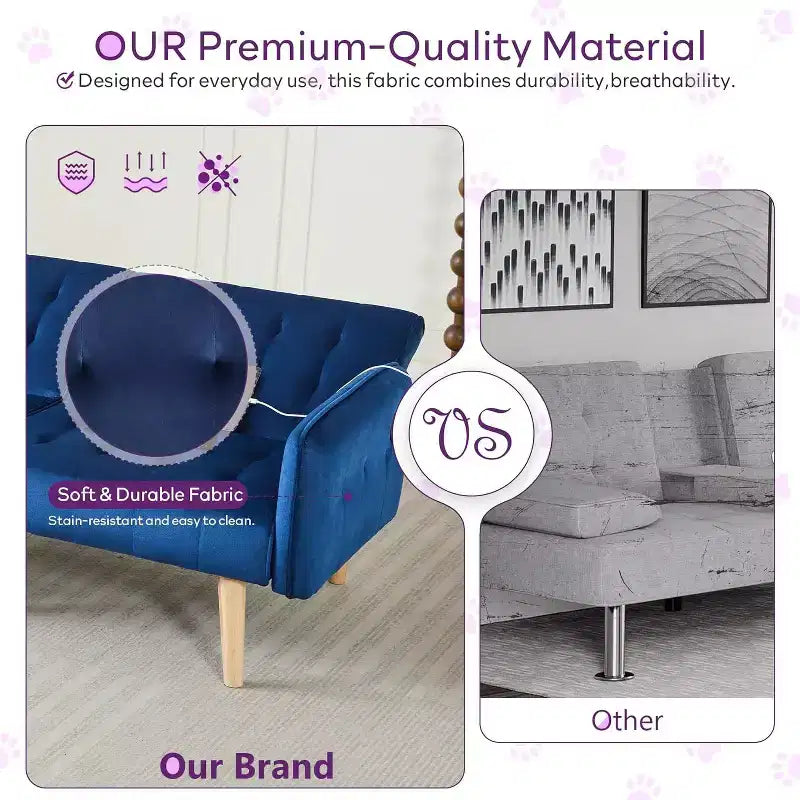 Canapé-lit futon convertible en similicuir, canapé rembourré moderne avec USB