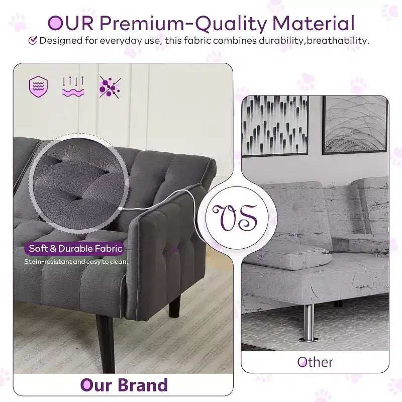 Canapé-lit futon convertible en similicuir, canapé rembourré moderne avec USB