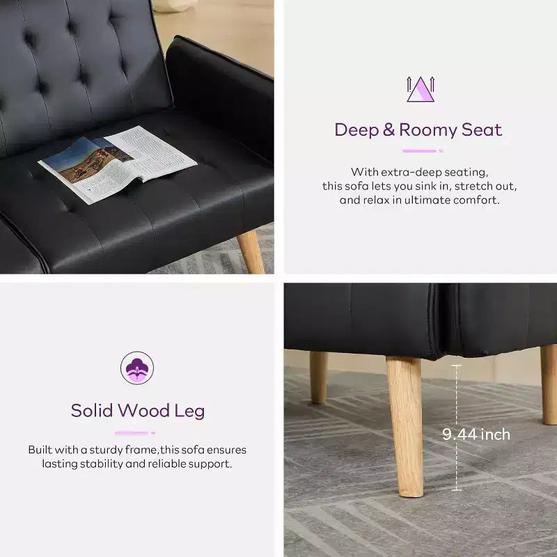 Canapé-lit futon convertible en similicuir, canapé rembourré moderne avec USB