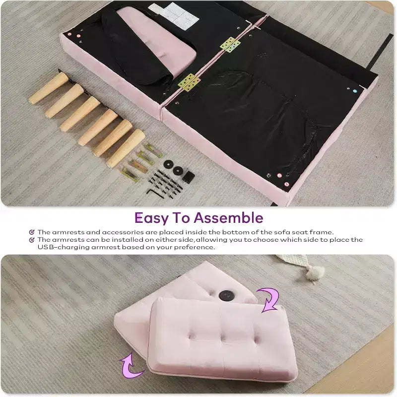 Canapé-lit futon convertible en similicuir, canapé rembourré moderne avec USB
