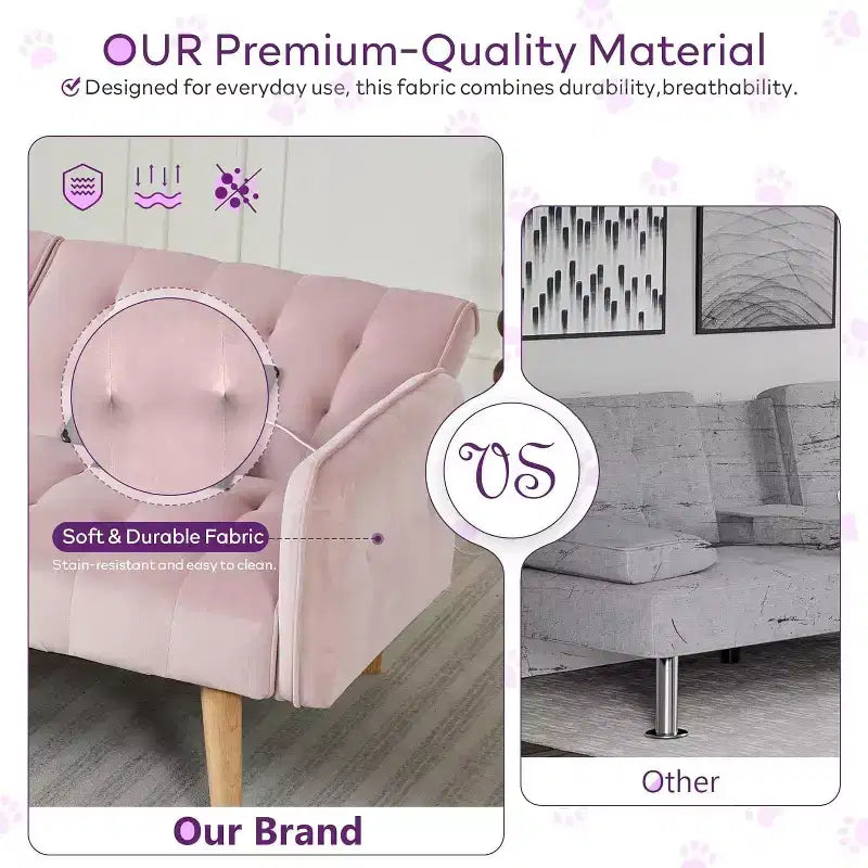 Canapé-lit futon convertible en similicuir, canapé rembourré moderne avec USB