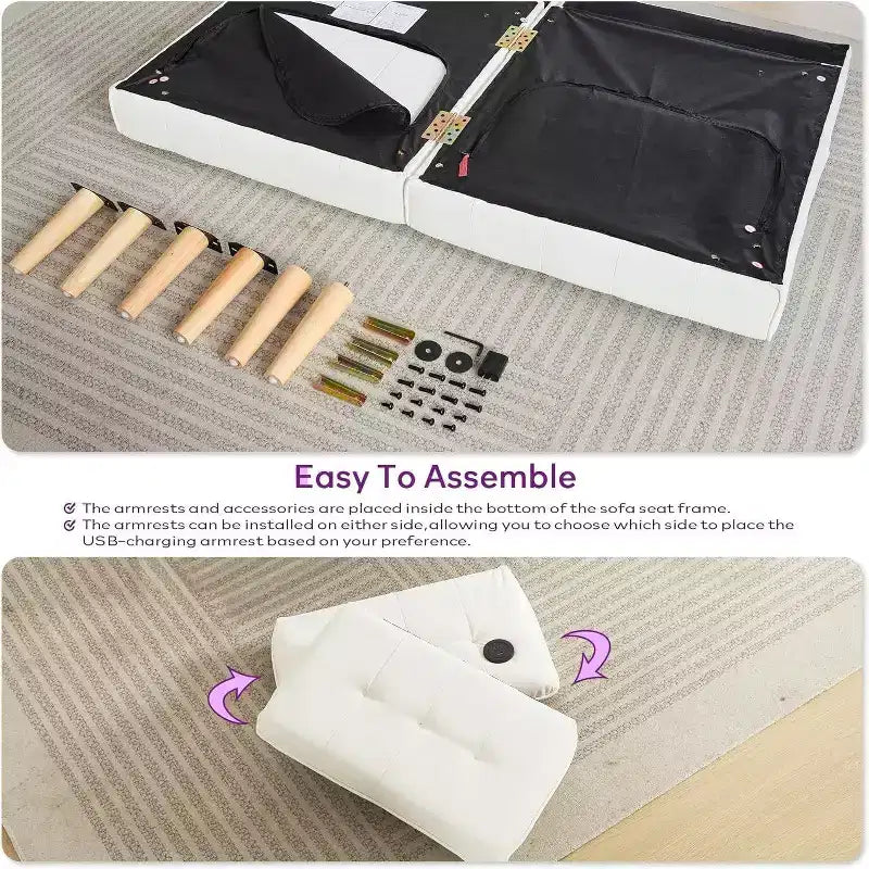 Canapé-lit futon convertible en similicuir, canapé rembourré moderne avec USB
