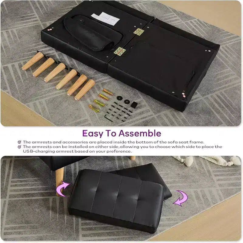 Canapé-lit futon convertible en similicuir, canapé rembourré moderne avec USB