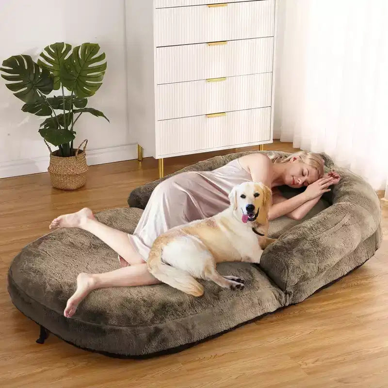 Foldable Bed for Humans, 71x43x10 Giant Bed for People and Pets, Washable & Removable Faux Fur Cover
