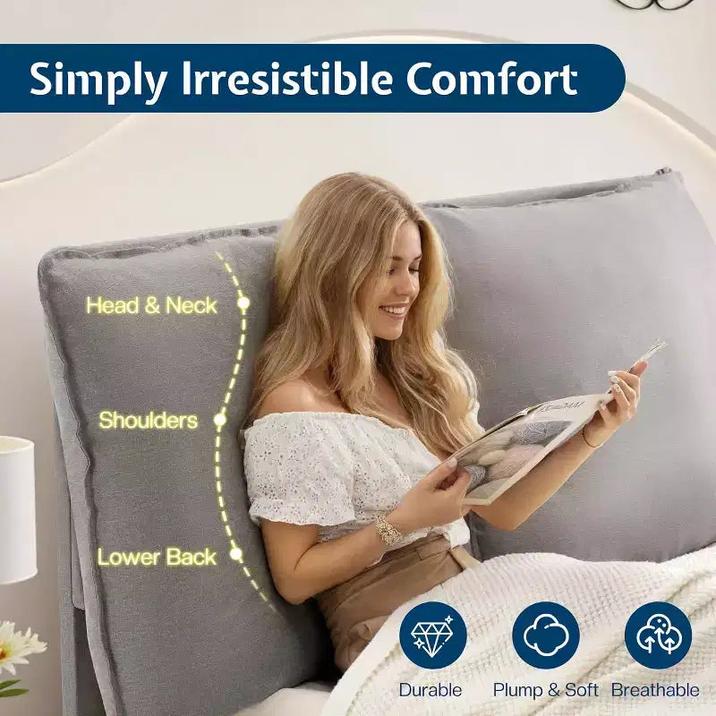 Cadre de lit LED avec tête de lit et coussins rembourrés amovibles