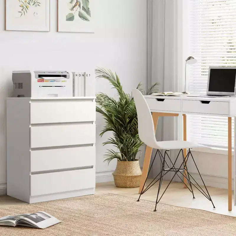 Commode 4 tiroirs en aggloméré blanc, 60 cm de large