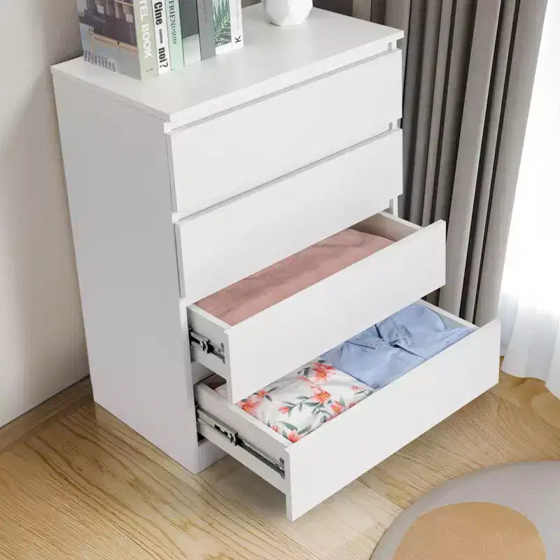 Commode 4 tiroirs en aggloméré blanc, 60 cm de large