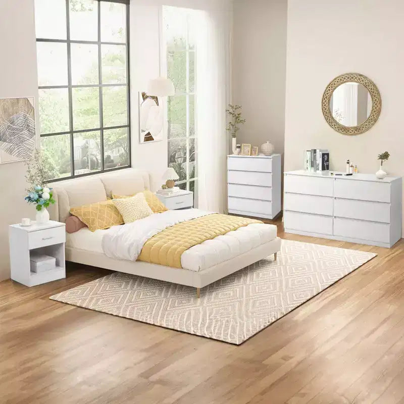 Commode 4 tiroirs en aggloméré blanc, 60 cm de large