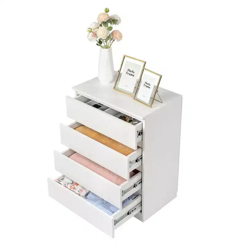 Commode 4 tiroirs en aggloméré blanc, 60 cm de large