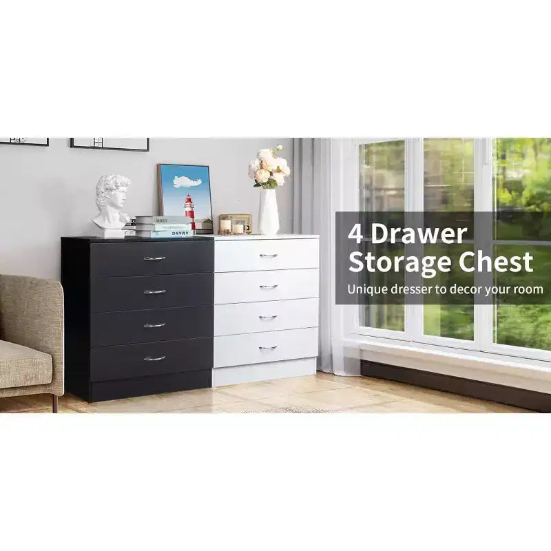 Karl Home 4-Drawer Black Particle Board 25.98in. W Chest of Drawer