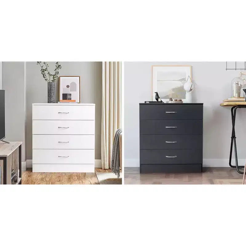 Commode à 4 tiroirs en panneaux de particules noirs de 66 cm de large