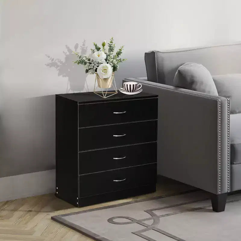 Commode à 4 tiroirs en panneaux de particules noirs de 66 cm de large