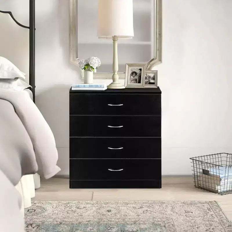 Commode à 4 tiroirs en panneaux de particules noirs de 66 cm de large