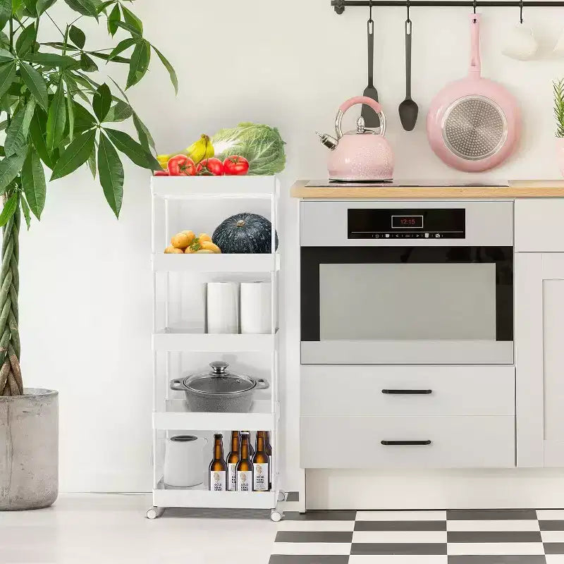 Chariot de rangement roulant mince à 5 niveaux, organiseur mobile multifonctionnel pour salle de bain