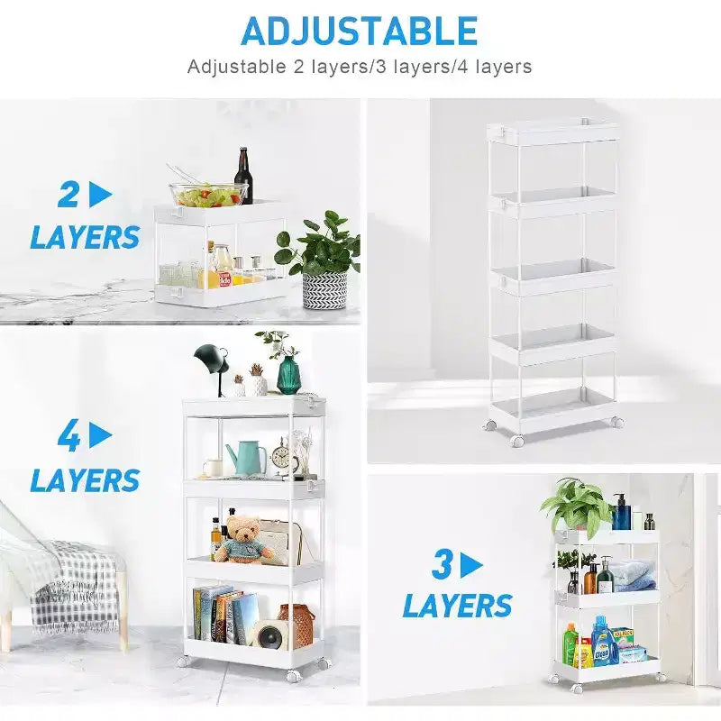 Chariot de rangement roulant mince à 5 niveaux, organiseur mobile multifonctionnel pour salle de bain