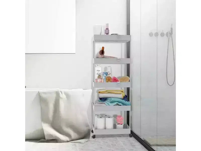 Chariot de rangement roulant mince à 5 niveaux, organiseur mobile multifonctionnel pour salle de bain