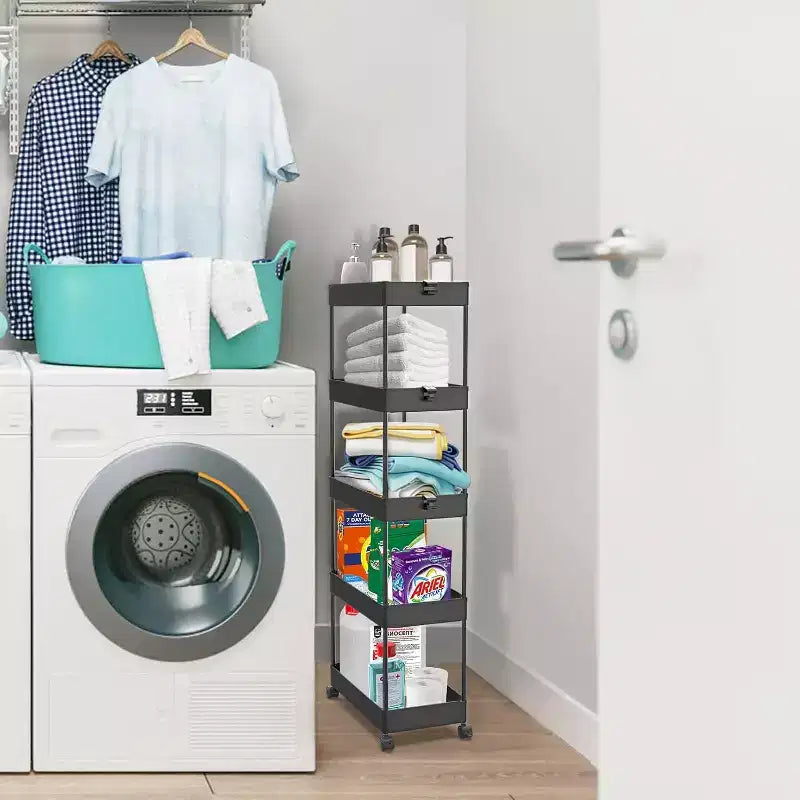 Chariot de rangement roulant mince à 5 niveaux, organiseur mobile multifonctionnel pour salle de bain