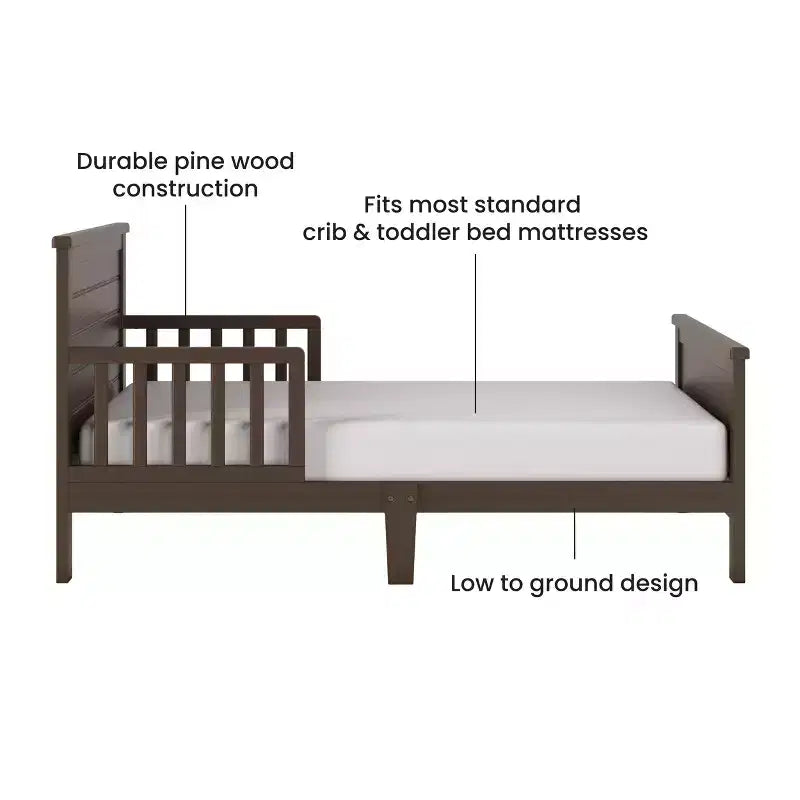 Lit pour enfant avec barrières de sécurité, design bas au sol, en pin