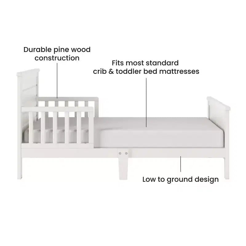 Lit pour enfant avec barrières de sécurité, design bas au sol, en pin