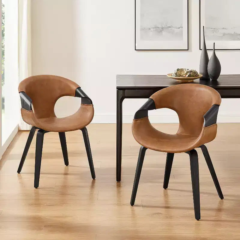 Chaise de salle à manger en similicuir et bois courbé