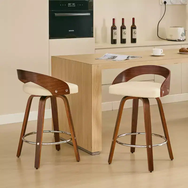 Tabouret de bar pivotant moderne en bois, rembourré en similicuir 24,8