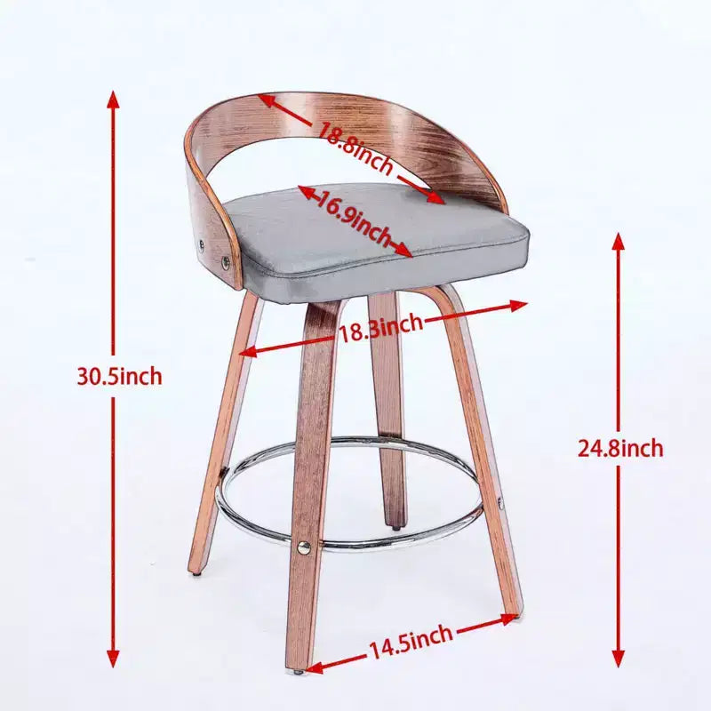 Tabouret de bar pivotant moderne en bois, rembourré en similicuir 24,8