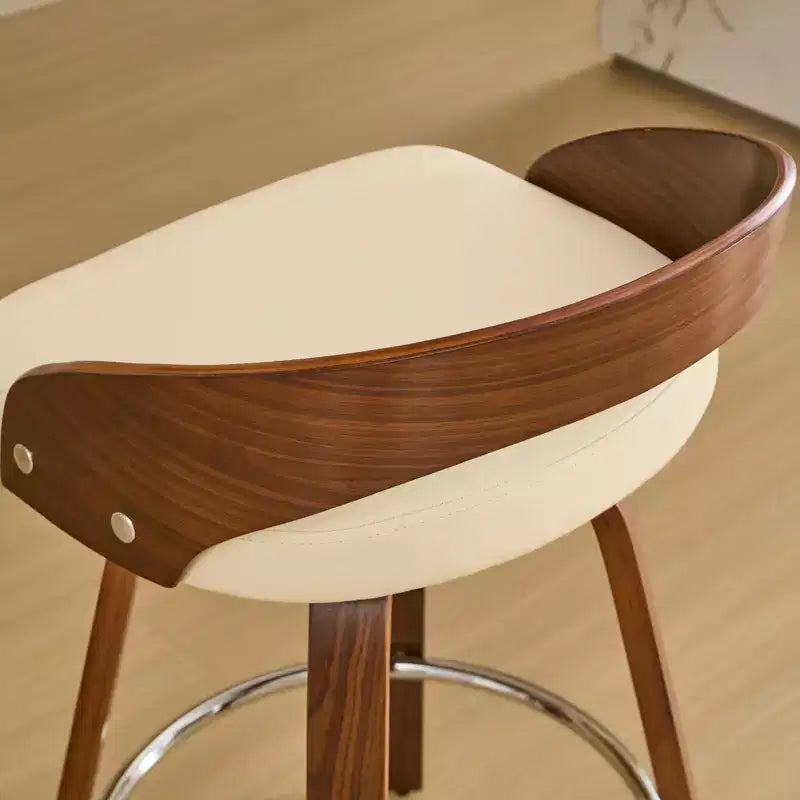 Tabouret de bar pivotant moderne en bois, rembourré en similicuir 24,8