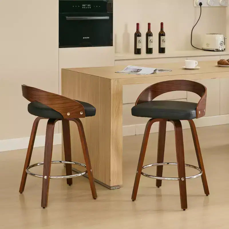 Tabouret de bar pivotant moderne en bois, rembourré en similicuir 24,8