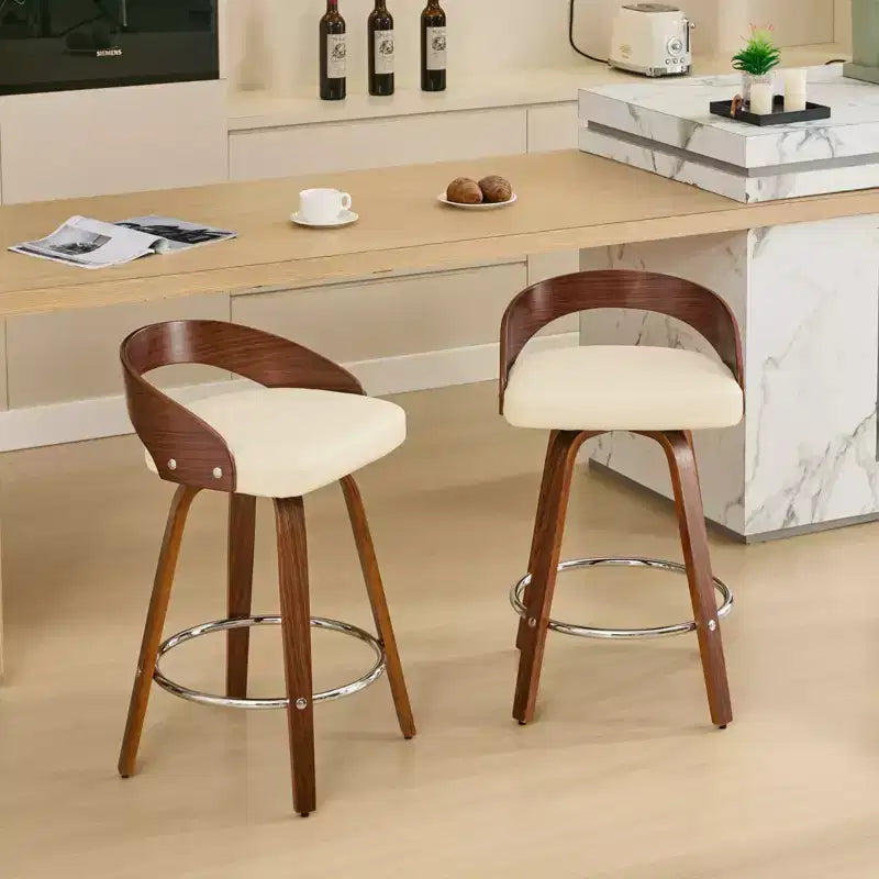 GDFStudio Aries Modern 24.8 Faux Leather Upholstered Wood Swivel Bar Stool(Set of 2)