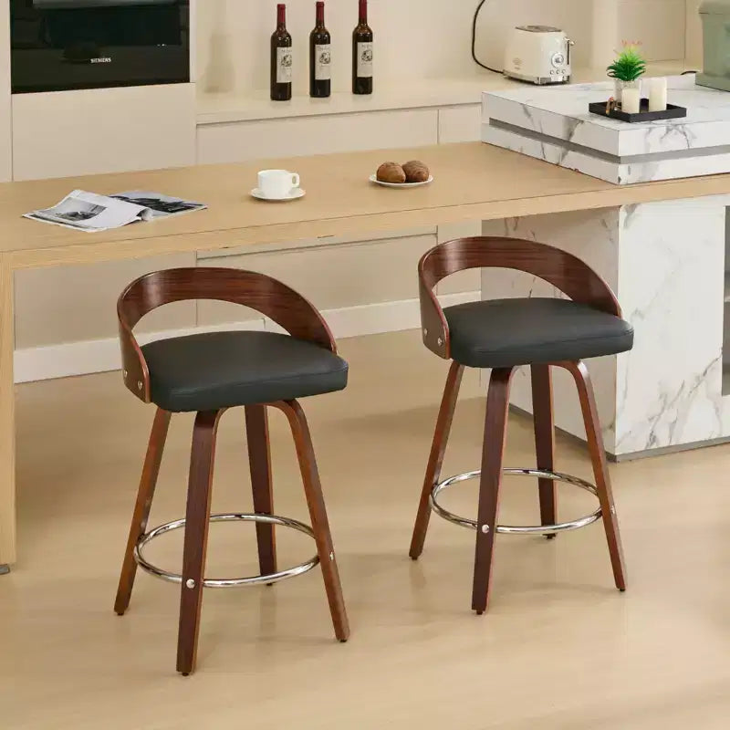 Tabouret de bar pivotant moderne en bois, rembourré en similicuir 24,8
