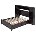 CLIHOME Full Size Wooden Bed With All-in-One Cabinet and 10 Shelves
