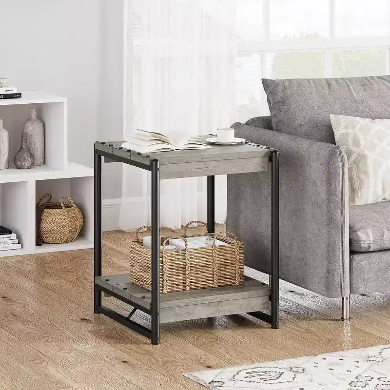 Table d'appoint pivotante à 360° avec station de charge et 3 niveaux de rangement