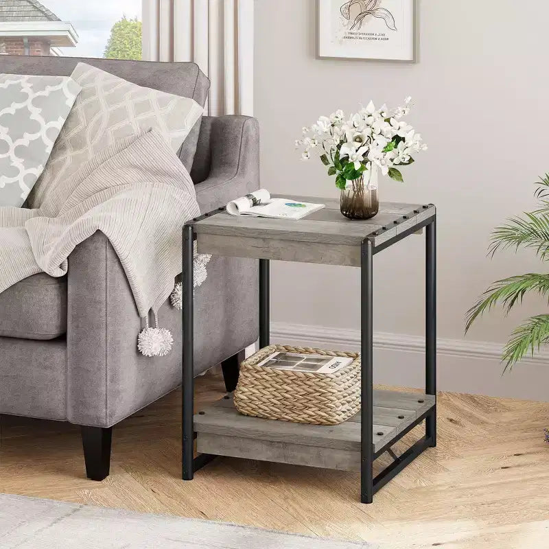 Table d'appoint pivotante à 360° avec station de charge et 3 niveaux de rangement
