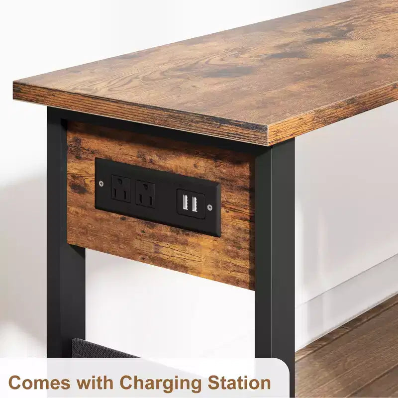 Table d'appoint pivotante à 360° avec station de charge et 3 niveaux de rangement