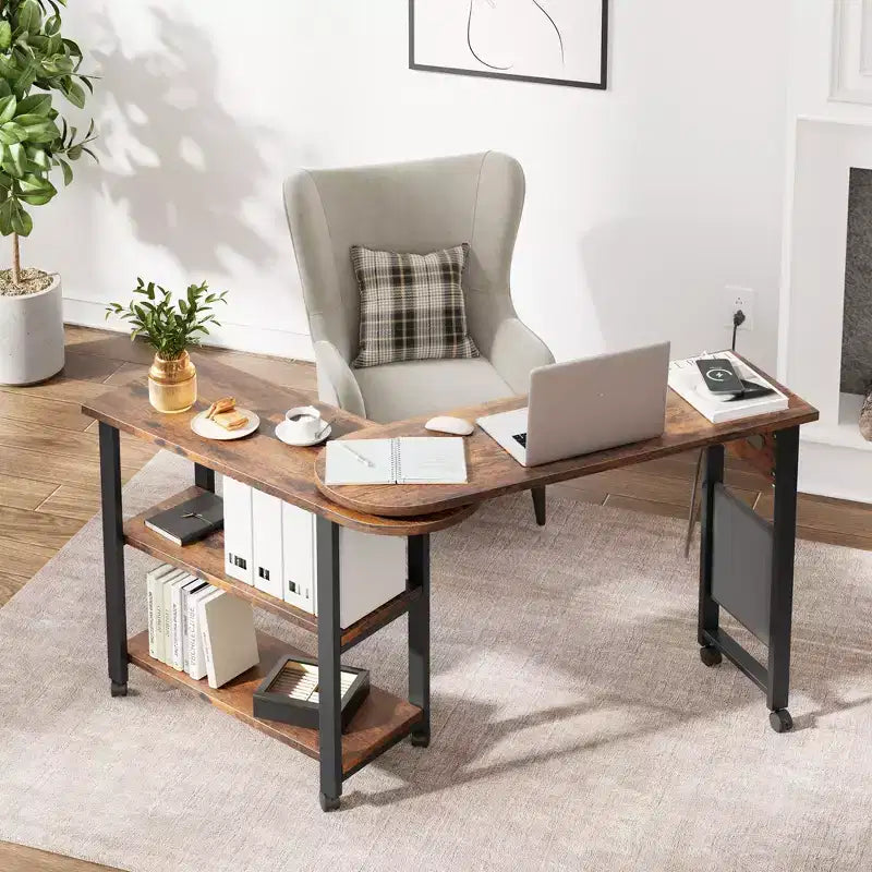 Table d'appoint pivotante à 360° avec station de charge et 3 niveaux de rangement