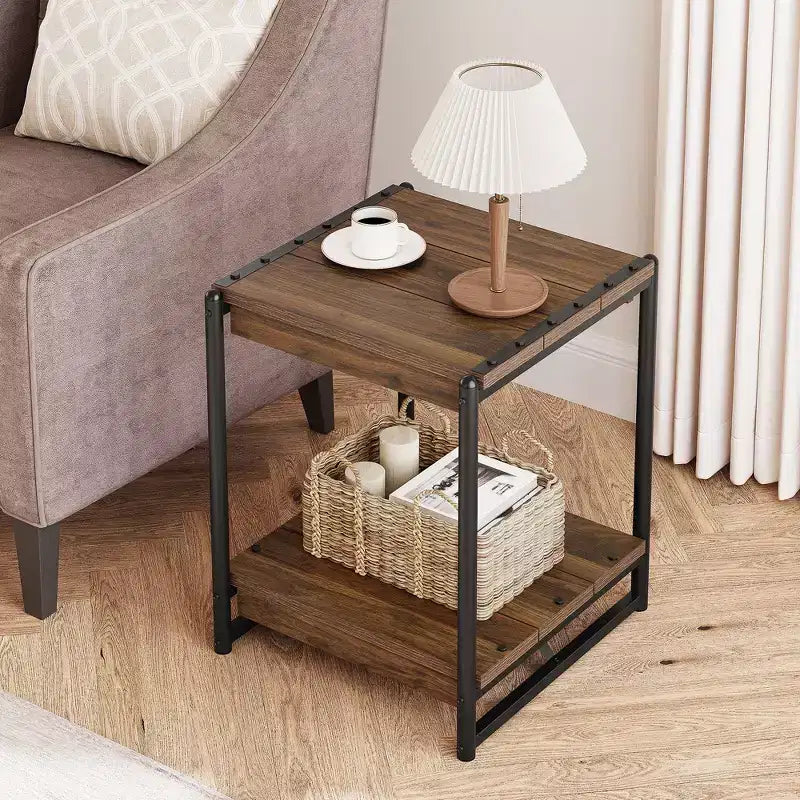 Table d'appoint pivotante à 360° avec station de charge et 3 niveaux de rangement