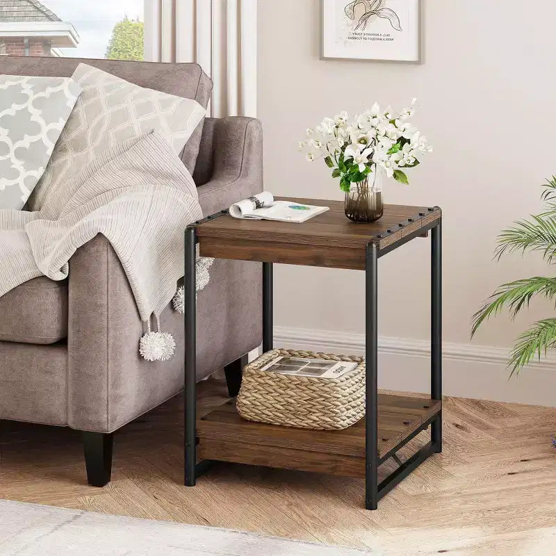 Table d'appoint pivotante à 360° avec station de charge et 3 niveaux de rangement