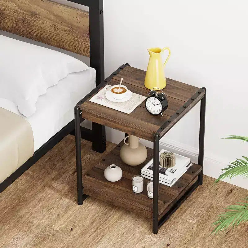 Acekool 360 Swivel Side Table with Charging Station, 3-Tier Storage, Lockable Wheels & Side Bag - Movable End Table for Living Room & Bedroom