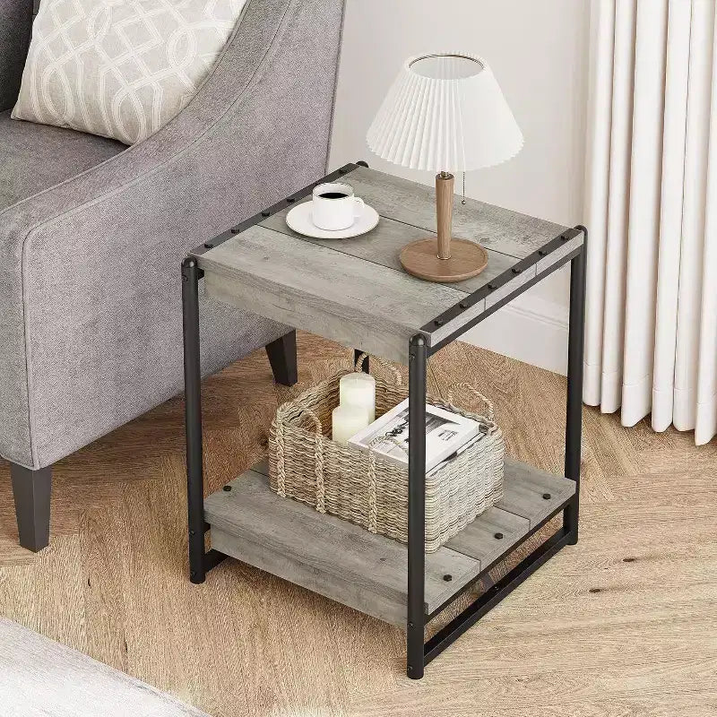 Table d'appoint pivotante à 360° avec station de charge et 3 niveaux de rangement