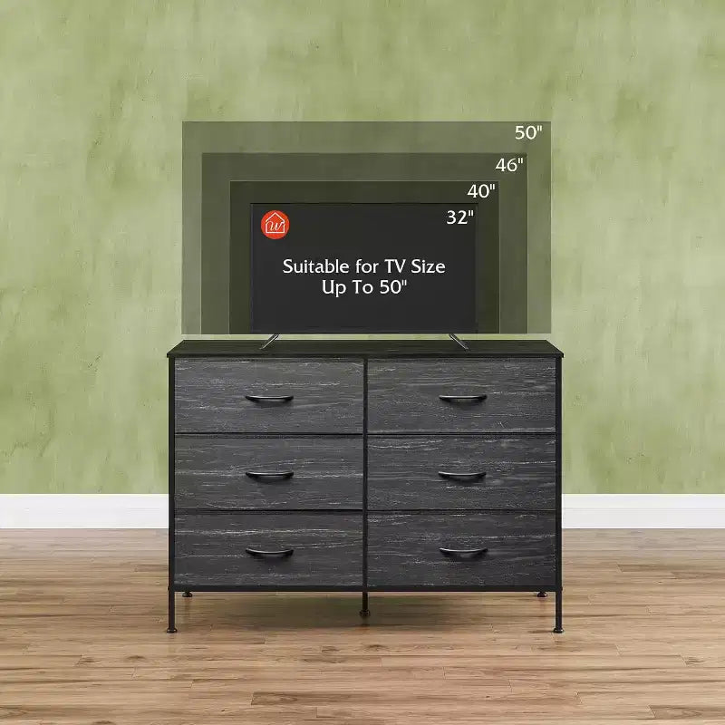 Grande commode à 6 tiroirs, Meuble TV pour téléviseur de 5 pouces, Centre de divertissement