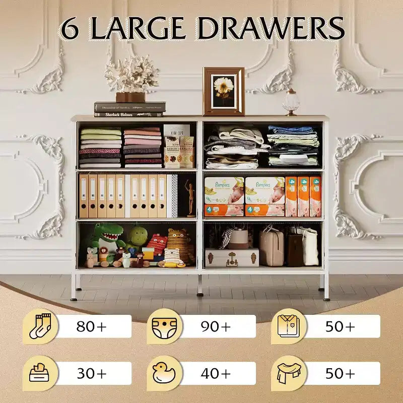 Grande commode à 6 tiroirs, Meuble TV pour téléviseur de 5 pouces, Centre de divertissement