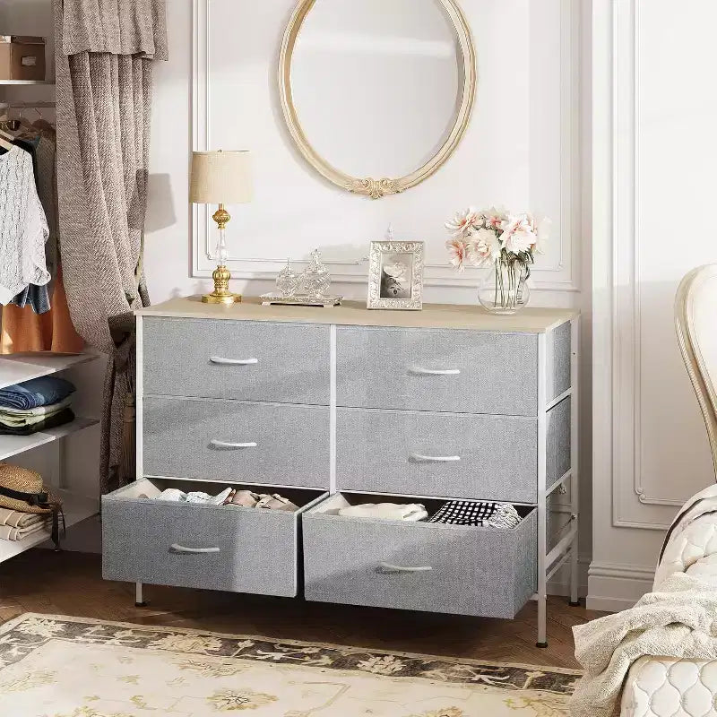 Grande commode à 6 tiroirs, Meuble TV pour téléviseur de 5 pouces, Centre de divertissement