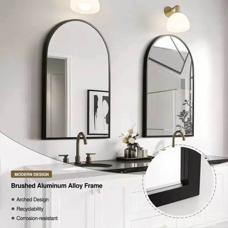 Miroir suspendu rectangulaire noir à double face en aluminium à bord fin
