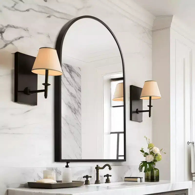 Miroir suspendu rectangulaire noir à double face en aluminium à bord fin