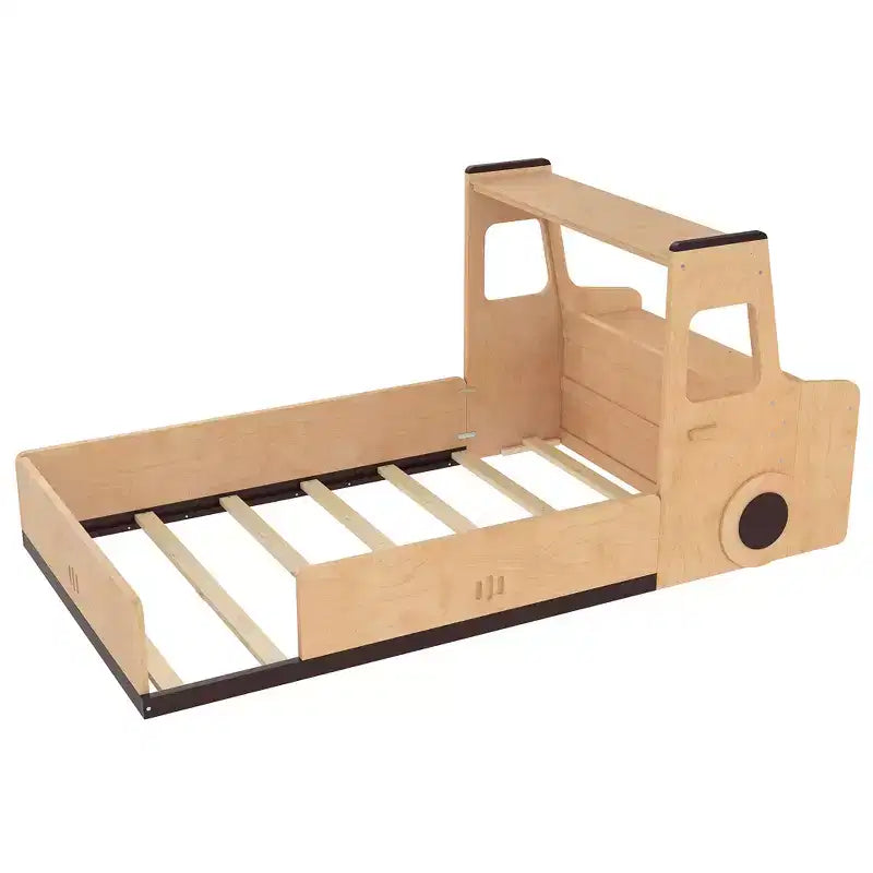 Lit de plancher moderne pour enfants avec tiroirs de rangement, fenêtre et bureau