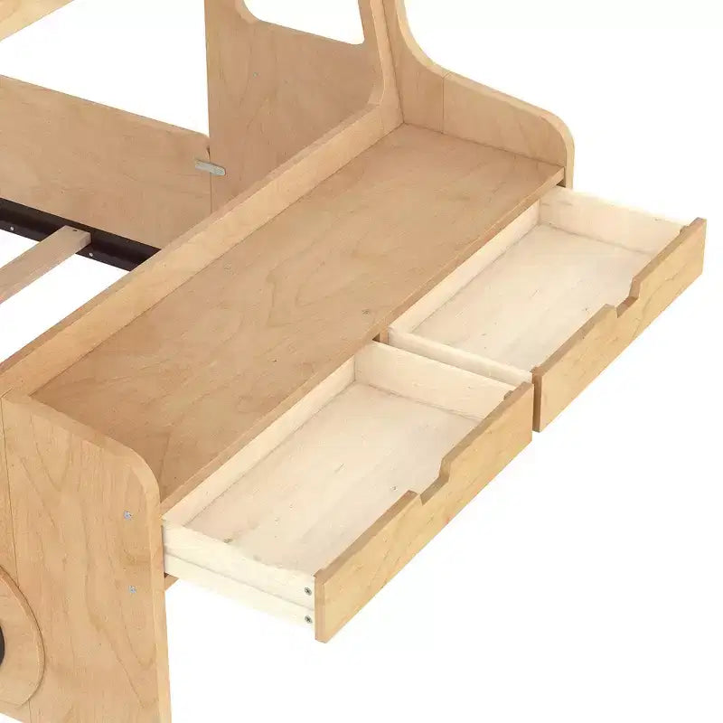 Lit de plancher moderne pour enfants avec tiroirs de rangement, fenêtre et bureau