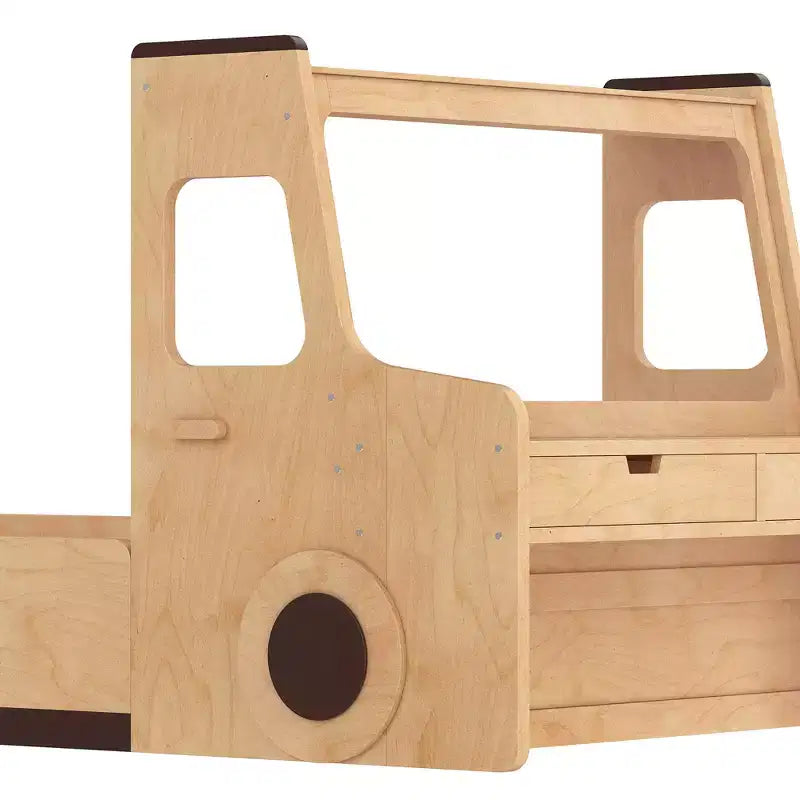 Lit de plancher moderne pour enfants avec tiroirs de rangement, fenêtre et bureau
