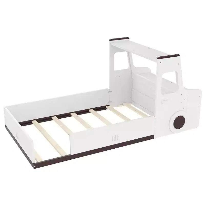 Lit de plancher moderne pour enfants avec tiroirs de rangement, fenêtre et bureau